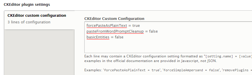 CKEditor Custom Configuration