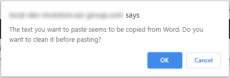 Word paste pop-up