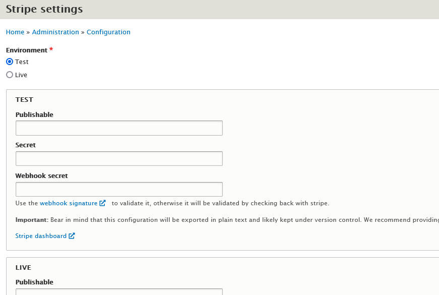 Drupal Stripe settings