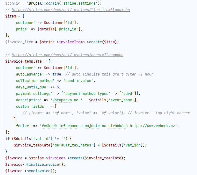 PHP create invoice