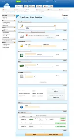 Jednoduchý interface pro volbu paramatrů nového serveru