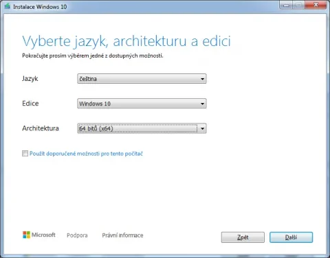Výběr jazyka, edice a architektury
