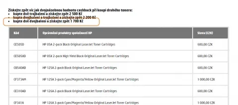 HP toner cashback